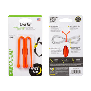 GEAR TIE(R) REUSABLE RUBBER TWIST TIE(TM) (2pcs), Orange - length 6"