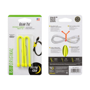 GEAR TIE(R) REUSABLE RUBBER TWIST TIE(TM) (2pcs), Yellow NEON - length 6"